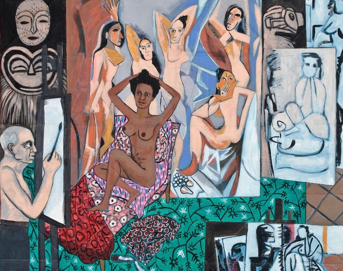 Faith Ringgold, Picasso's Studio: The French Collection Part I, #7, 1991 (detail). Acrylic on canvas, printed and tie-dyed pieced fabric, ink, 73 x 68 inches. Worcester Art Museum. © Faith Ringgold / ARS, NY and DACS, London, courtesy ACA Galleries, New Y