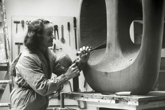  Barbara Hepworth in her studio, 1963. Photograph by Val Wilmer. © Bowness, Hepworth Estate.