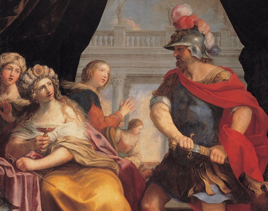 Giovanni Andrea Sirani, Ulysses and Circe (detail), c. 1650-55, Capitoline Museums, Rome. via Wikimedia Commons.