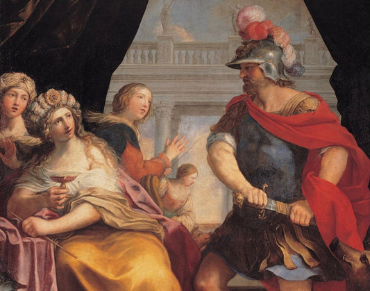 Giovanni Andrea Sirani, Ulysses and Circe (detail), c. 1650-55, Capitoline Museums, Rome. via Wikimedia Commons.