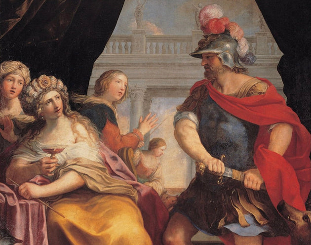 Giovanni Andrea Sirani, Ulysses and Circe (detail), c. 1650-55, Capitoline Museums, Rome. via Wikimedia Commons.