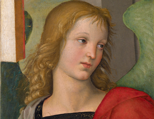 Raphael (Raffaello Sanzio), Angel in Bust-Length (Fragment from the Baronci Altarpiece), ca. 1500–1501. Pinacoteca Tosio Martinengo e Fondazione Brescia Musei, Brescia. Image via The Metropolitan Museum of Art, Instagram.