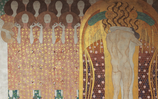 Gustav Klimt, Beethoven Frieze: "The Arts," "Paradise Choir," and "The Embracement" (Panel 9, right sidewall), 1901 © Secession / Image by Google
