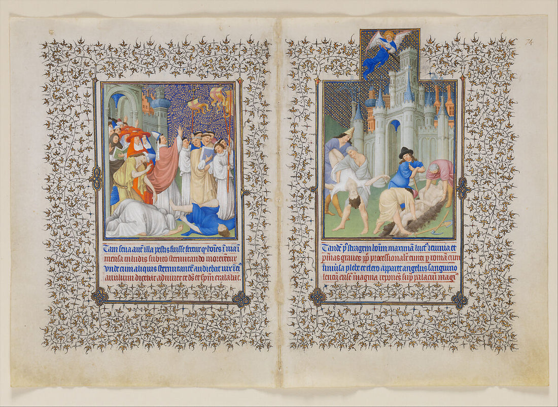 The Limbourg Brothers, The Belles Heures of Jean de France, duc de Berry, 1405-1408/1409; Bifolium: 73-74r - Great Litany Process - End of the Plague; via The Metropolitan Museum of Art