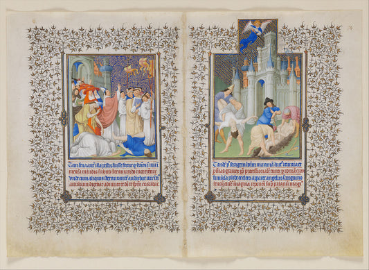 The Limbourg Brothers, The Belles Heures of Jean de France, duc de Berry, 1405-1408/1409; Bifolium: 73-74r - Great Litany Process - End of the Plague; via The Metropolitan Museum of Art