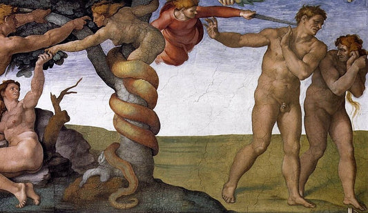 Michelangelo, The Fall and Expulsion from Garden of Eden (detail), 1510 via WIkipedia/Public Domain