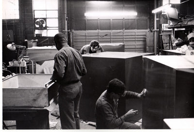 Donald Judd inspecting prototypes or finished works (as above, at Bernstein Brothers in the 1960s © 2020 Judd Foundation/Artists Rights Society (ARS), New York. Photo: © Elizabeth Baker, courtesy Judd Foundation Archive via The Guggenheim