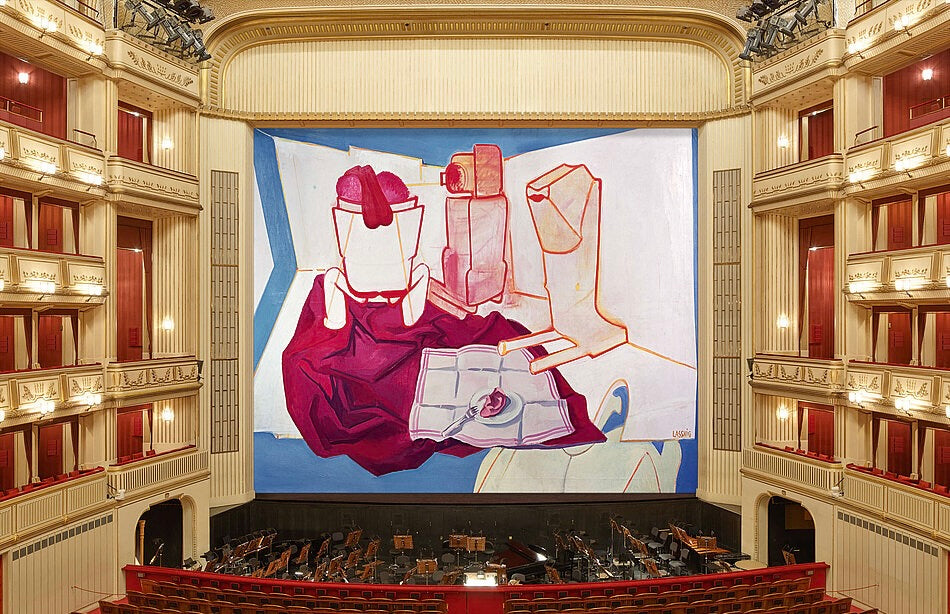 Maria Lassnig, Breakfast with Ear, 2005, Safety Curtain, museum in progress, Vienna State Opera, 2005/2006, large-scale picture via museum in progress