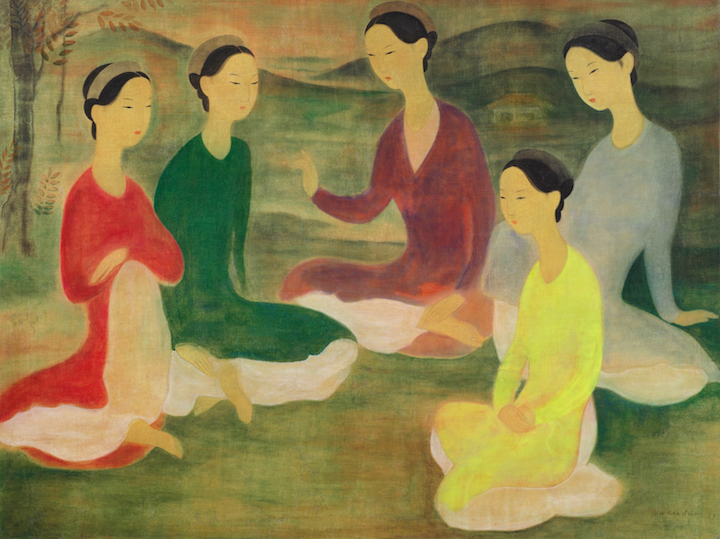 Vu Cao Dam, Conversation d'élégantes au jardin (Conversation of Elegant Women in the Garden), 1939 via Sotheby’s