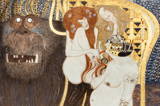 Gustav Klimt, Beethoven Frieze: Typhoeus, Lasciviousness, Wantonness, and Intemperance, 1902, photo by Jorit Aust via Vienna Secession