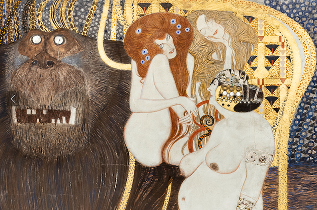 Gustav Klimt, Beethoven Frieze: Typhoeus, Lasciviousness, Wantonness, and Intemperance, 1902, photo by Jorit Aust via Vienna Secession