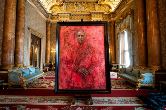 Johnathan Yeo's portrait of King Charles after the unveiling via Smithsonian Mag; Aaron Chown-WPA Pool / Getty Images