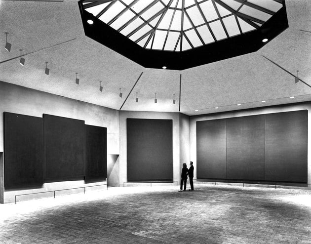 Hickey-Robertson, Original 1971 chapel interior setup with benches, 1971, © Hickey-Robertson / Courtesy of the Rothko Chapel, © 2026 Kate Rothko Prizel & Christopher Rothko / Artists Rights Society (ARS)
