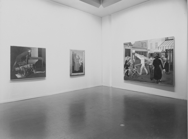Installation view of the exhibition “Balthus”, December 19, 1956–February 3, 1957, including André Derain (1936, left) and The Street (1933, right). December 19, 1956–February 3, 1957. Photographic Archive. The Museum of Modern Art Archives, New York. IN6