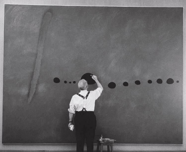 Joan Miró painting Bleu II, 1961. Photograph by Català Roca.
