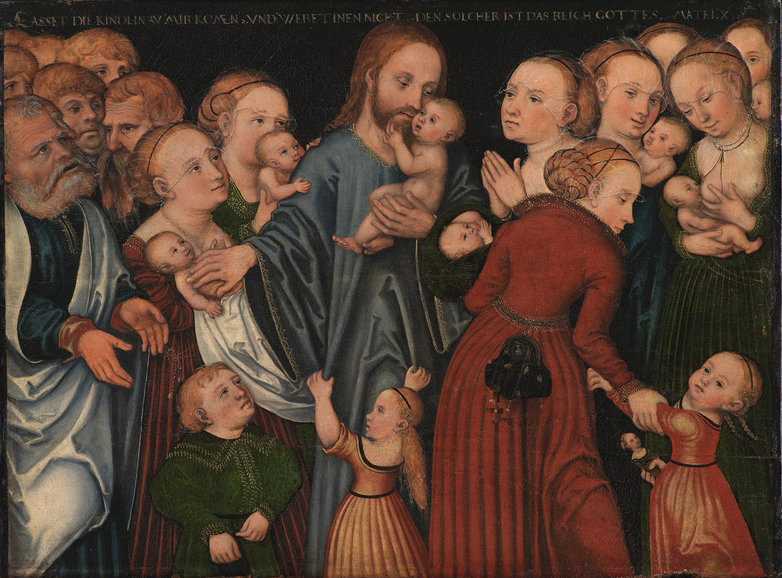 Lucas Cranach (German, 1515–86). Christ Blessing the Children, ca. 1537–53. Oil on beech, 22 × 18 1⁄8 in. (56.5 × 29 cm). Courtesy SMK National Gallery of Denmark