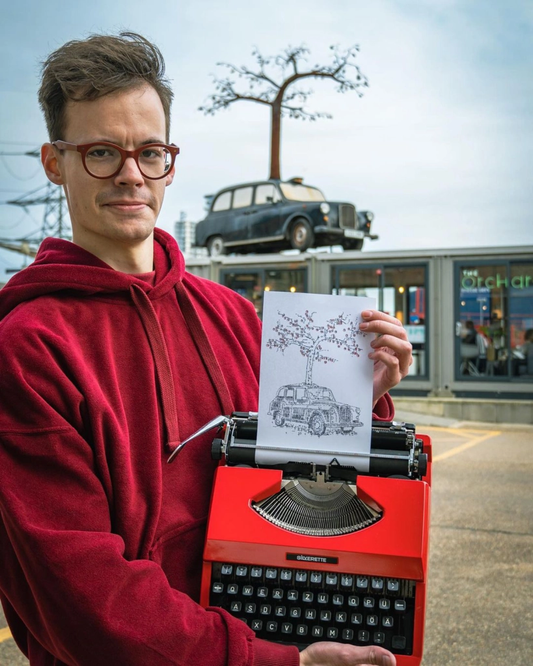 James Cook with his typewriter art 