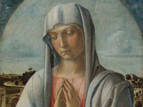 Giovanni Bellini, Madonna Adoring the Sleeping Child (detail), c.1459 via The MET