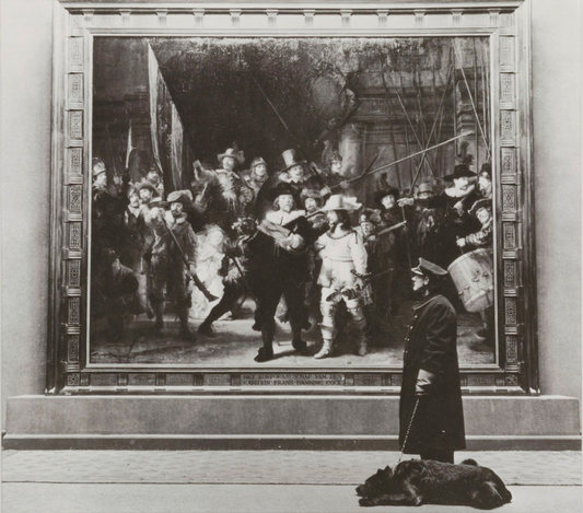 Night watchman Lenen with dog at The Night Watch, 1920 - 1940 via @rijksmuseum/Instagram