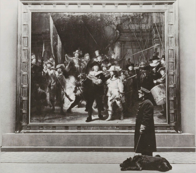 Night watchman Lenen with dog at The Night Watch, 1920 - 1940 via @rijksmuseum/Instagram